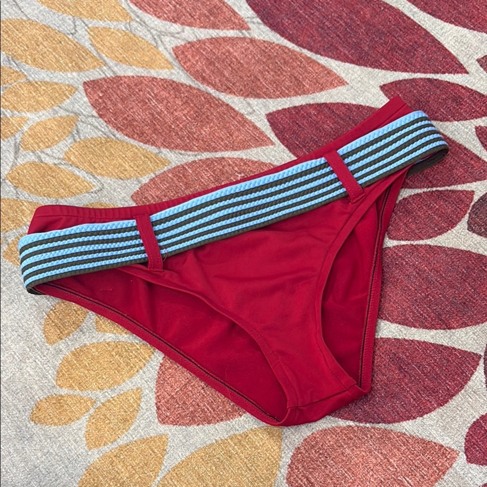 Vintage 90s y2k Lucky Brand Red Bikini Bottom with Striped Belted Waistband M